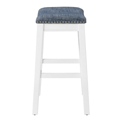 Saddle Stool 24" in Indigo Fabric With White Wood Finish 2-Pack