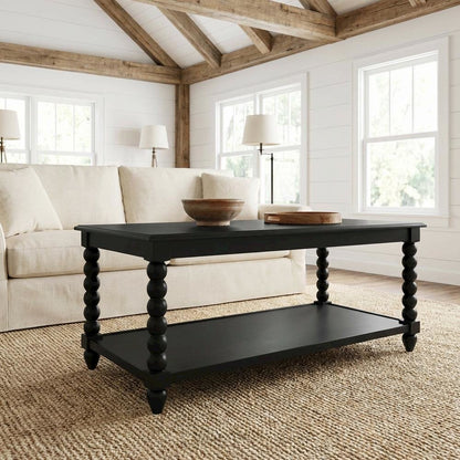 Black Coffee Table with MDF and Rubberwood Frame, Durable 35 lb Capacity