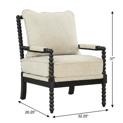 Polyester-Upholstered Spindle Accent Chair with Steel and Fir Frame, Linen