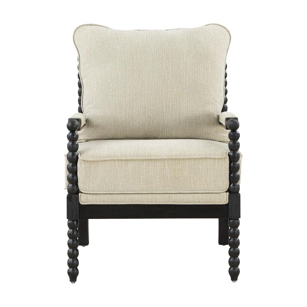 Polyester-Upholstered Spindle Accent Chair with Steel and Fir Frame, Linen