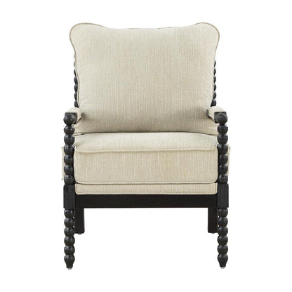 Polyester-Upholstered Spindle Accent Chair with Steel and Fir Frame, Linen