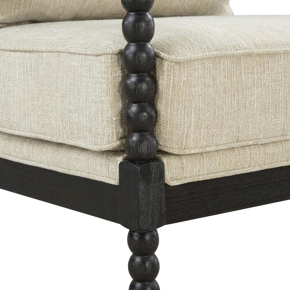 Polyester-Upholstered Spindle Accent Chair with Steel and Fir Frame, Linen