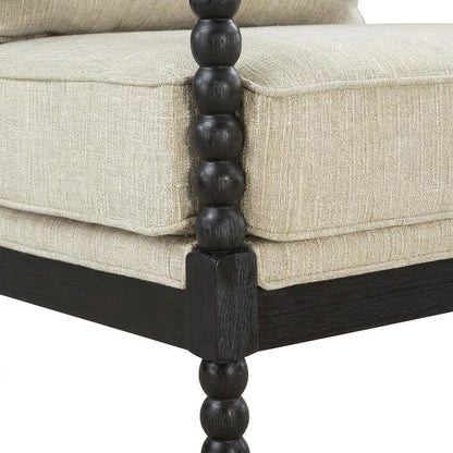 Polyester-Upholstered Spindle Accent Chair with Steel and Fir Frame, Linen