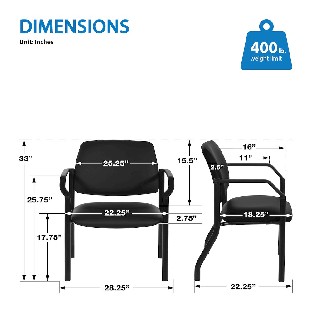 Big & Tall Guest Chair in Icon Black Fabric with PU Arms and Black Metal Frame