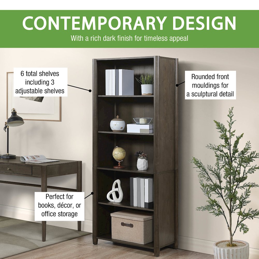 Wembley 5-Shelf Bookcase  in Burnt Ash Finish