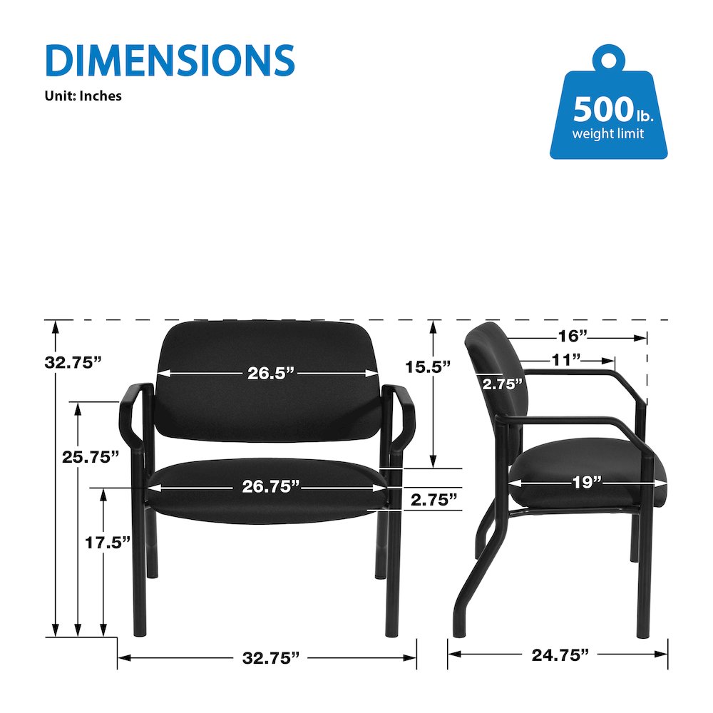 Big & Tall Guest Chair in Icon Black Fabric with PU Arms and Black Metal Frame