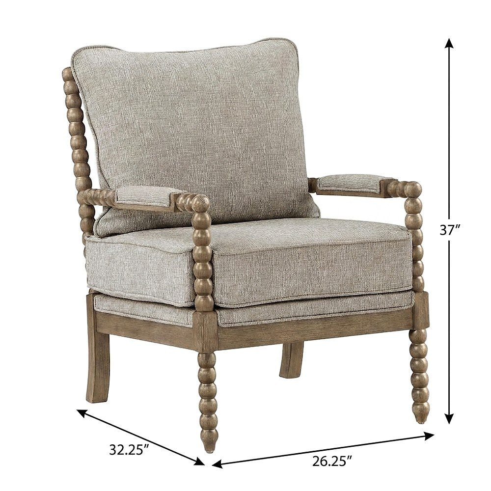 Polyester Spindle Accent Chair with Rubberwood Frame for Living Room, Fog