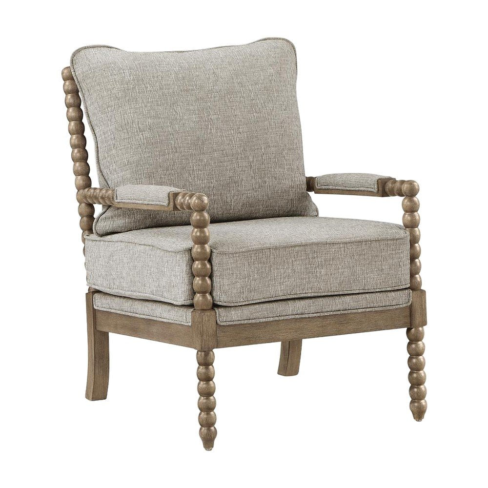 Polyester Spindle Accent Chair with Rubberwood Frame for Living Room, Fog