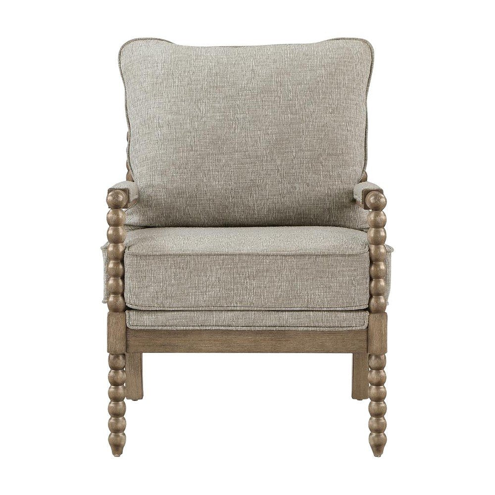 Polyester Spindle Accent Chair with Rubberwood Frame for Living Room, Fog