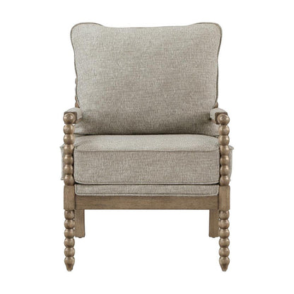 Polyester Spindle Accent Chair with Rubberwood Frame for Living Room, Fog