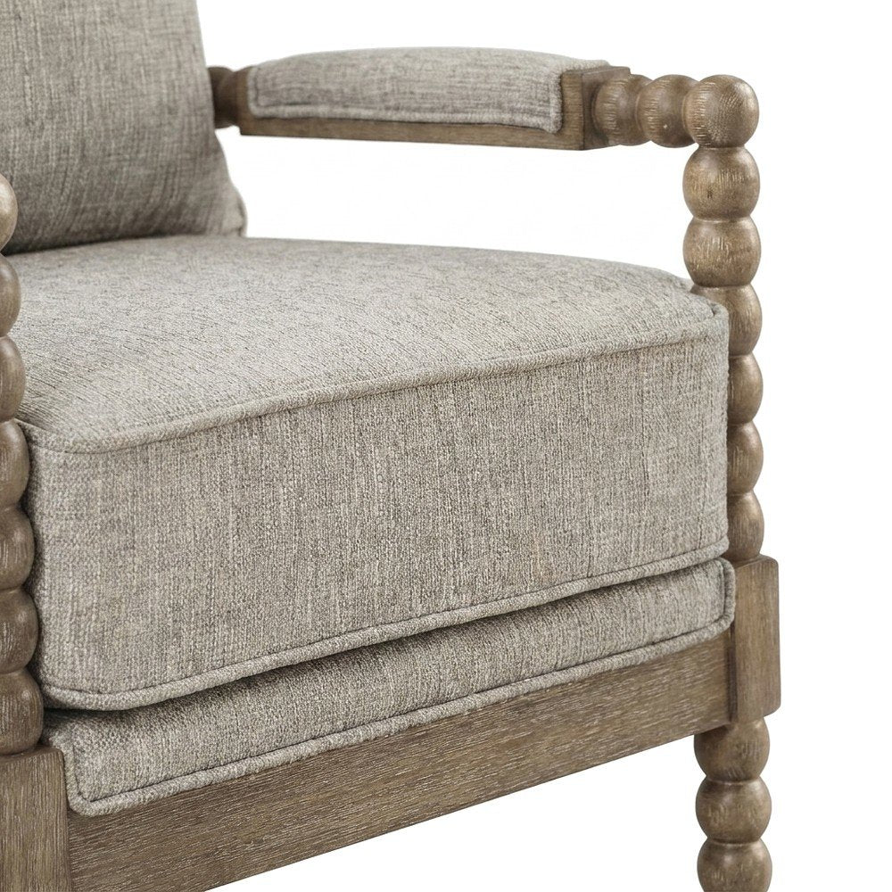 Polyester Spindle Accent Chair with Rubberwood Frame for Living Room, Fog