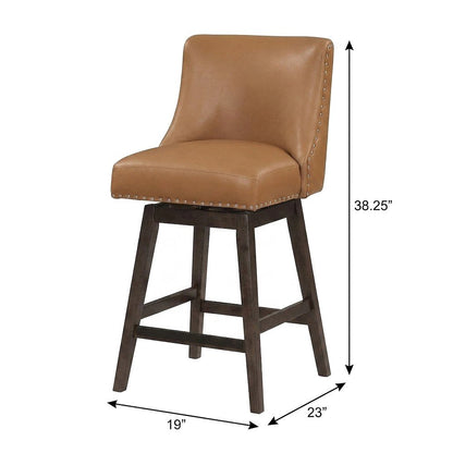 Rubberwood Swivel Counter Stool with Upholstered Seat and Back, Camel/Grey