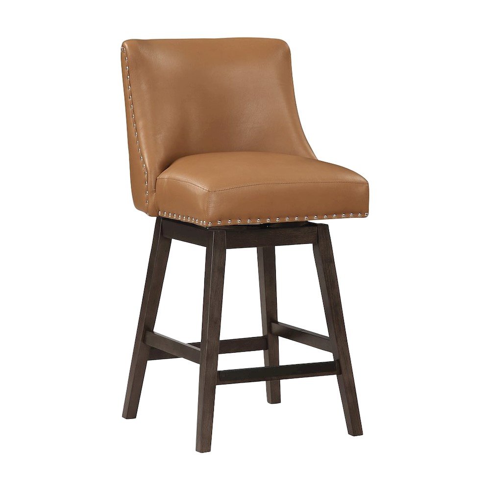 Rubberwood Swivel Counter Stool with Upholstered Seat and Back, Camel/Grey