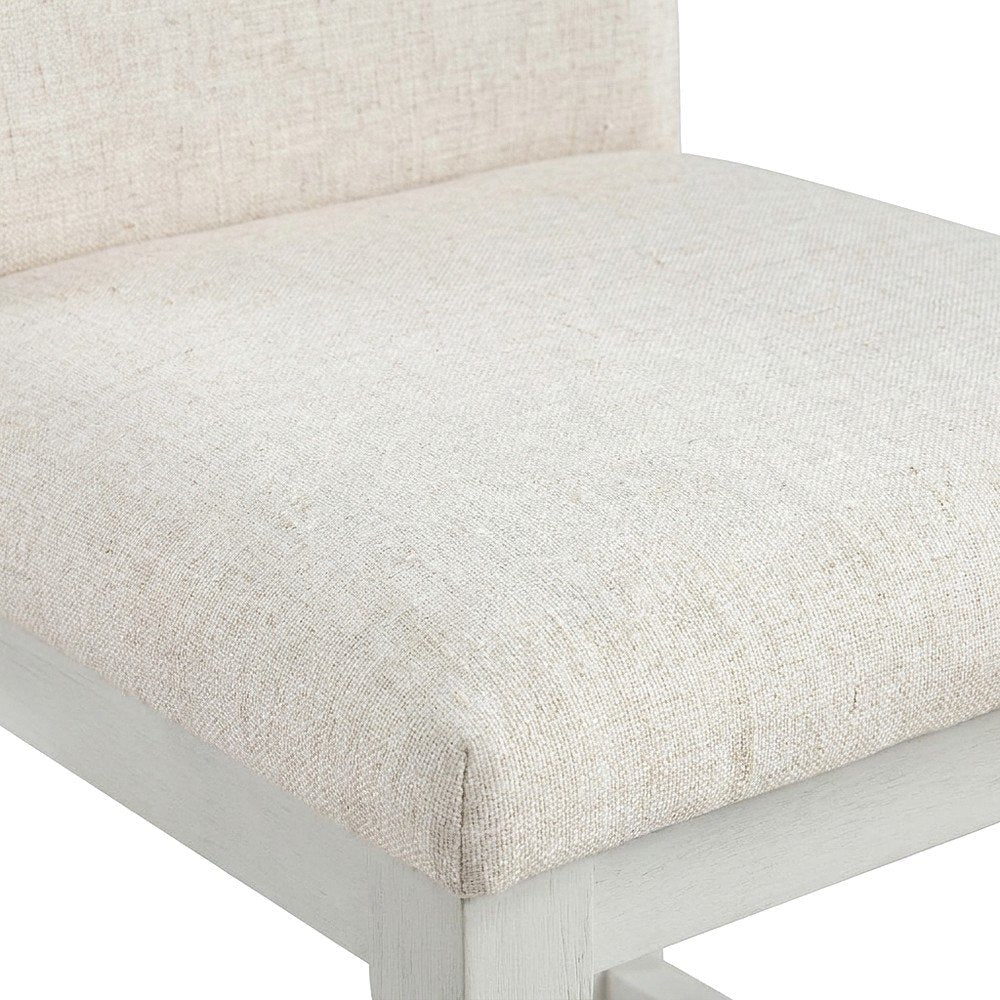 Spindle-Back Farmhouse Counter Stool with Polyester Seat, Linen / Antique White