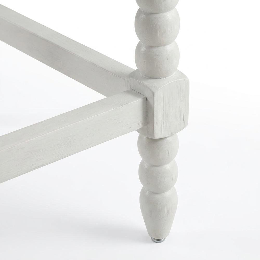 Spindle-Back Farmhouse Counter Stool with Polyester Seat, Linen / Antique White