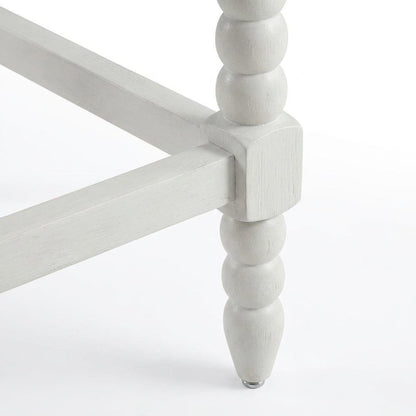 Spindle-Back Farmhouse Counter Stool with Polyester Seat, Linen / Antique White