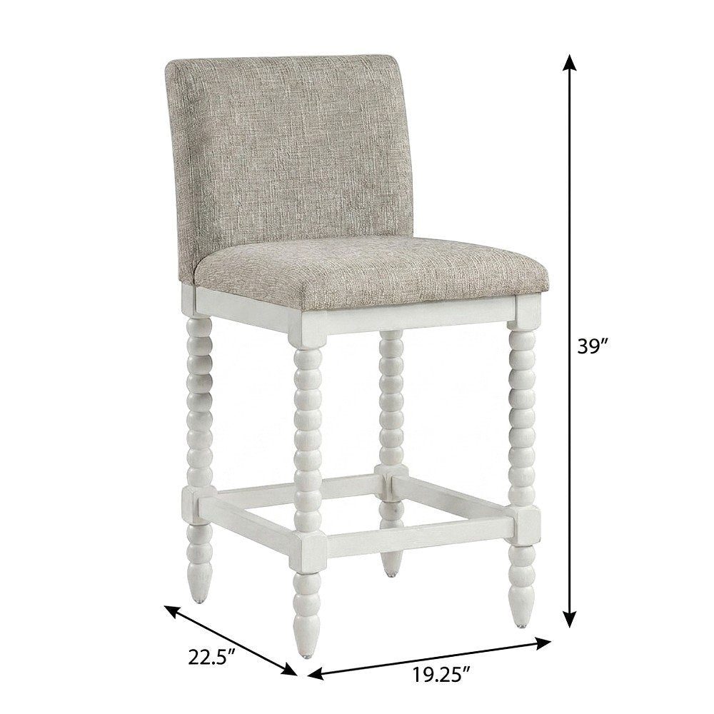 Spindle-Back Farmhouse Counter Stool with Polyester Seat, Fog / Antique White