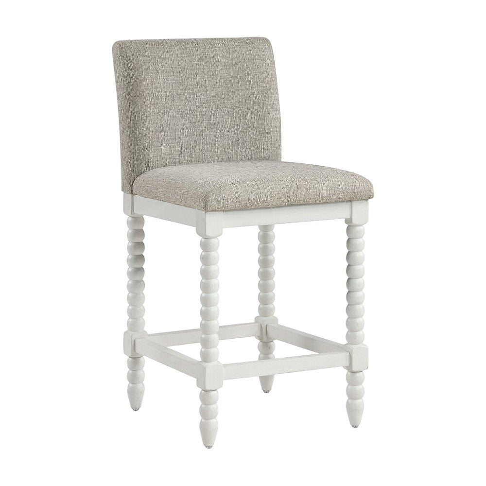 Spindle-Back Farmhouse Counter Stool with Polyester Seat, Fog / Antique White