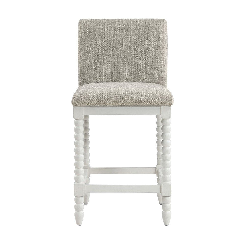 Spindle-Back Farmhouse Counter Stool with Polyester Seat, Fog / Antique White