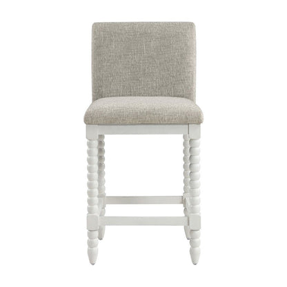 Spindle-Back Farmhouse Counter Stool with Polyester Seat, Fog / Antique White