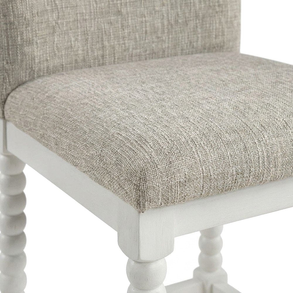 Spindle-Back Farmhouse Counter Stool with Polyester Seat, Fog / Antique White