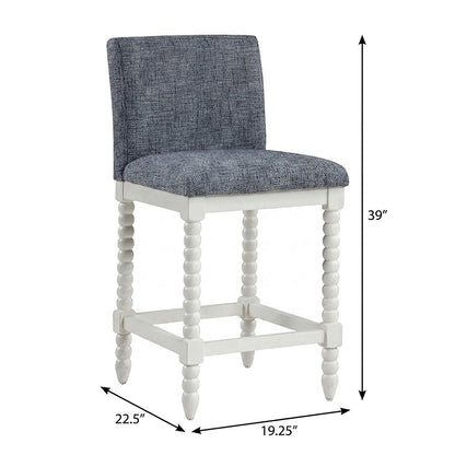 Spindle-Back Farmhouse Counter Stool with Polyester Seat, Indigo / Antique White
