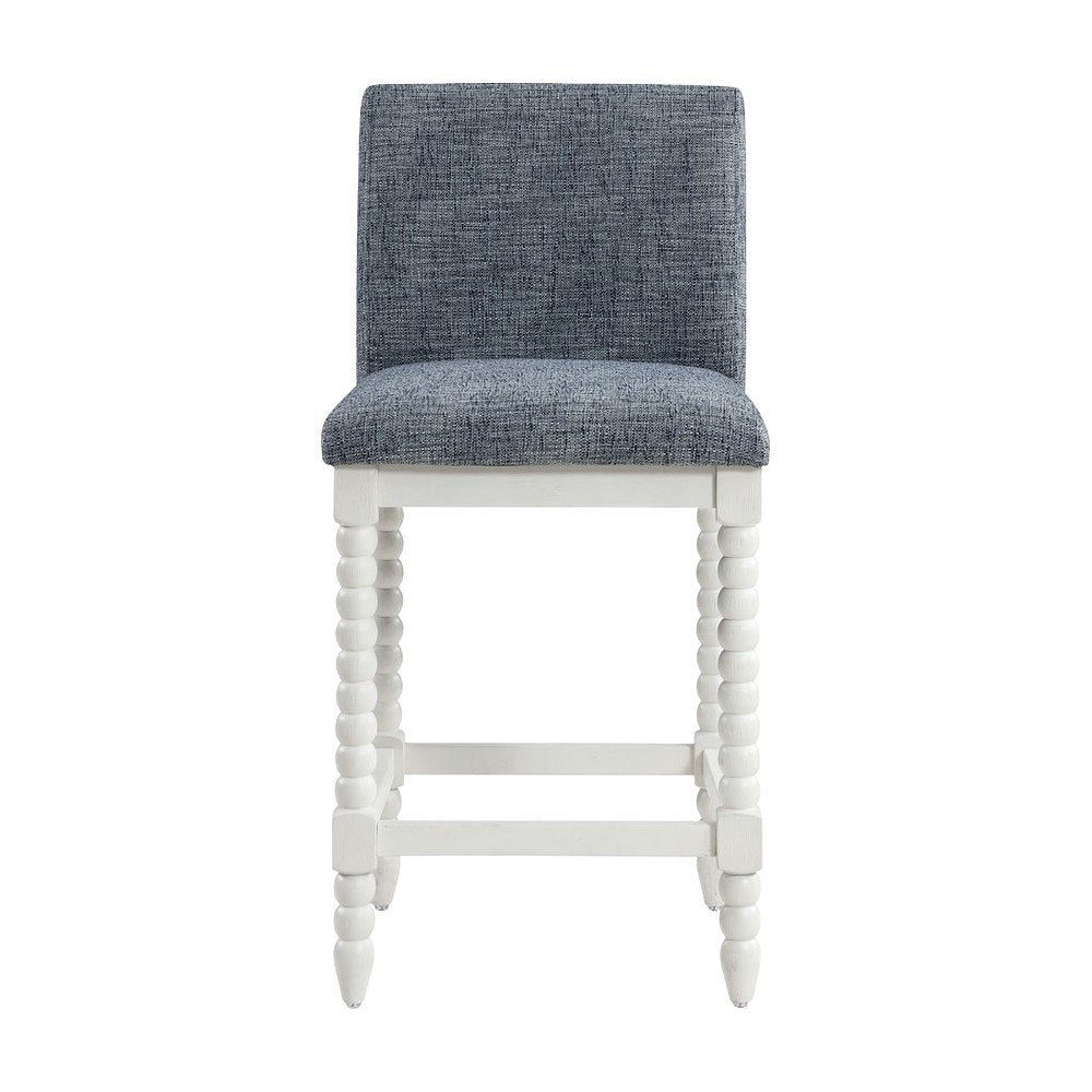 Spindle-Back Farmhouse Counter Stool with Polyester Seat, Indigo / Antique White
