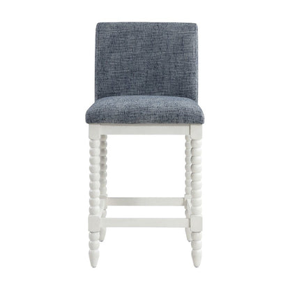 Spindle-Back Farmhouse Counter Stool with Polyester Seat, Indigo / Antique White