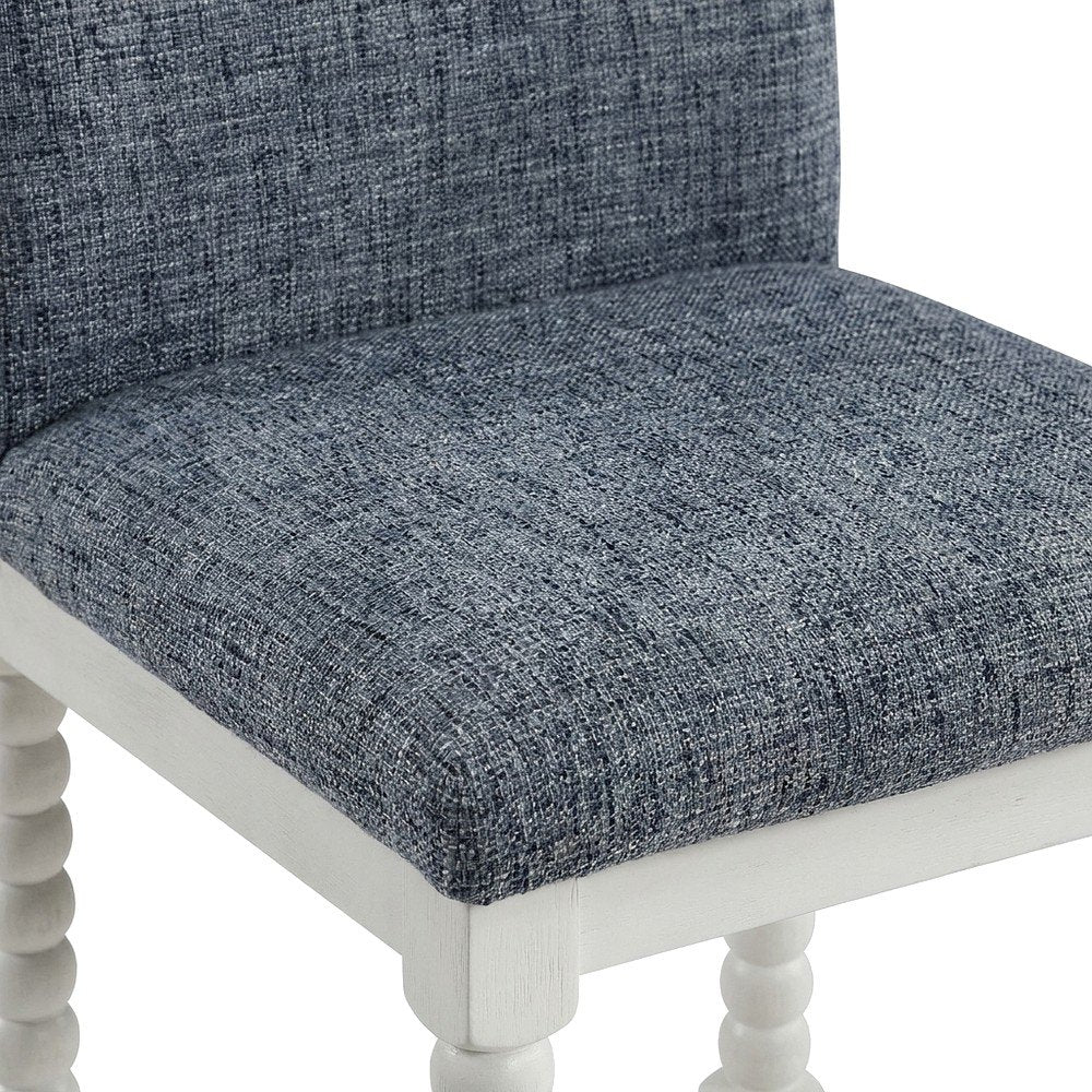 Spindle-Back Farmhouse Counter Stool with Polyester Seat, Indigo / Antique White