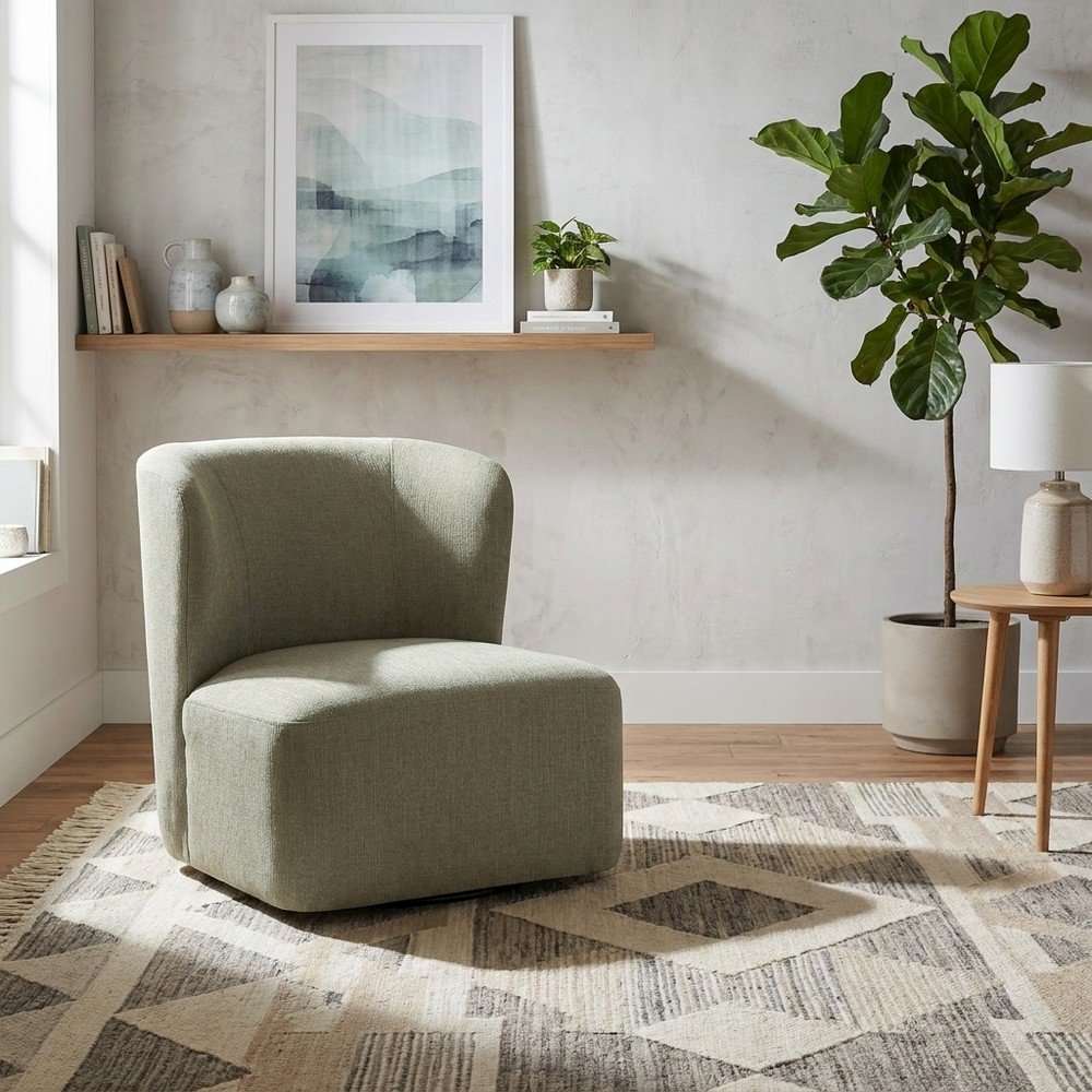 Polyester Upholstered Contemporary Swivel Accent Armchair with Steel Base, Fog