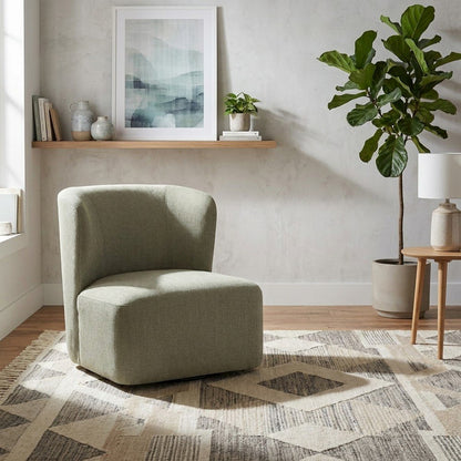 Polyester Upholstered Contemporary Swivel Accent Armchair with Steel Base, Fog