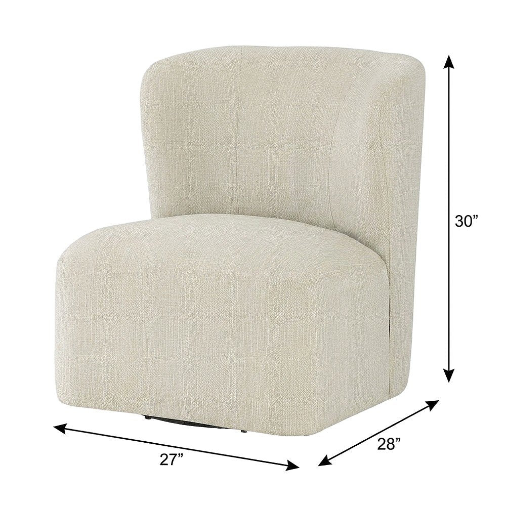 Polyester Upholstered Contemporary Swivel Accent Armchair with Steel Base, Linen