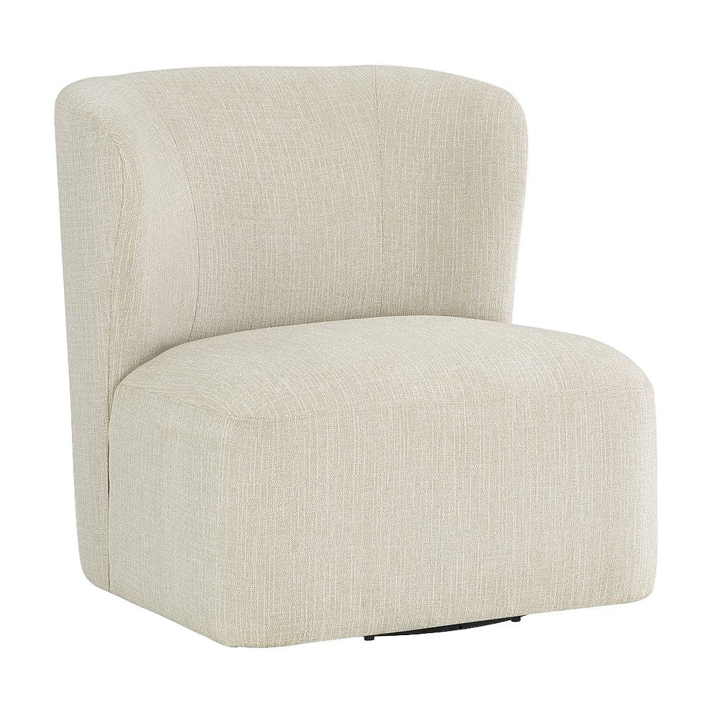 Polyester Upholstered Contemporary Swivel Accent Armchair with Steel Base, Linen
