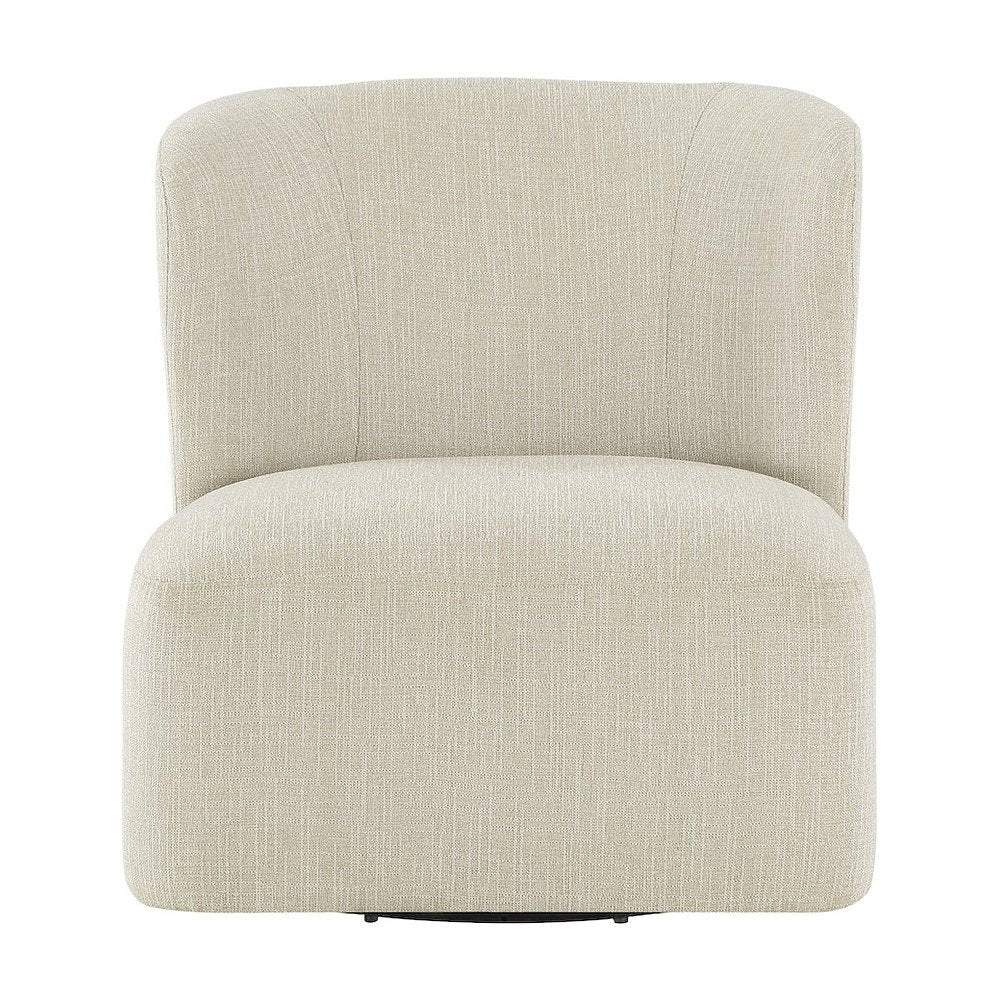 Polyester Upholstered Contemporary Swivel Accent Armchair with Steel Base, Linen