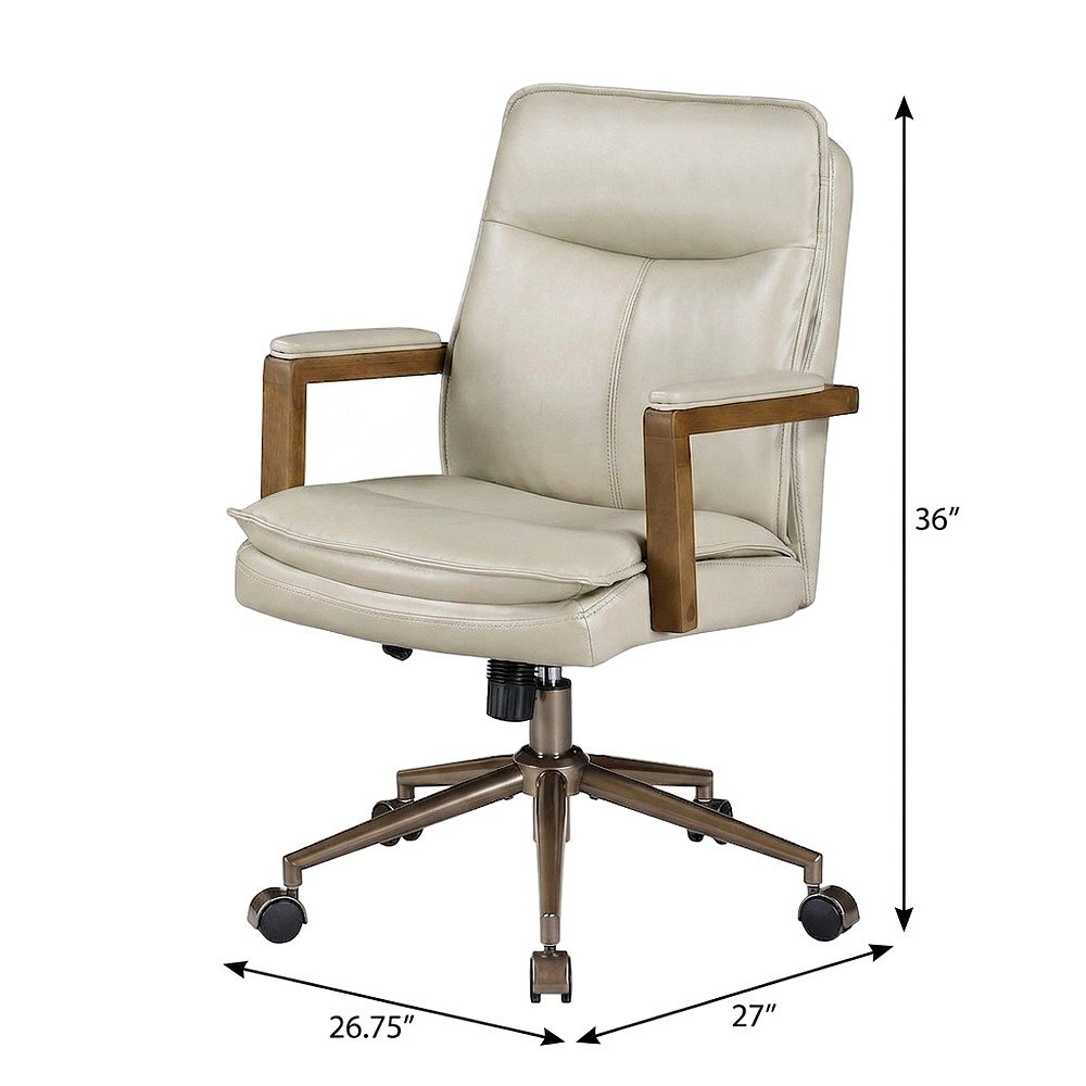 PU Leather Mid-Back Swivel Computer Desk Chair with Padded Seat and Arms, Taupe