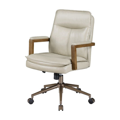 PU Leather Mid-Back Swivel Computer Desk Chair with Padded Seat and Arms, Taupe