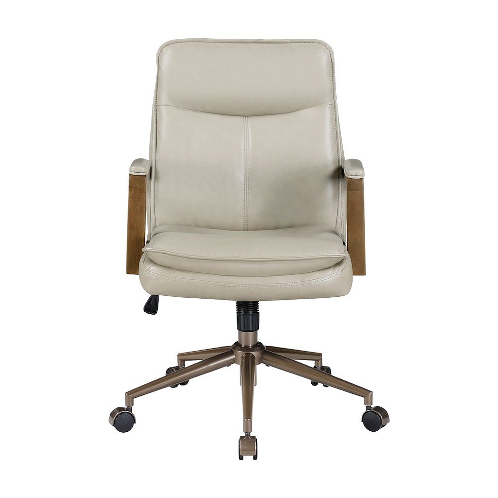 PU Leather Mid-Back Swivel Computer Desk Chair with Padded Seat and Arms, Taupe