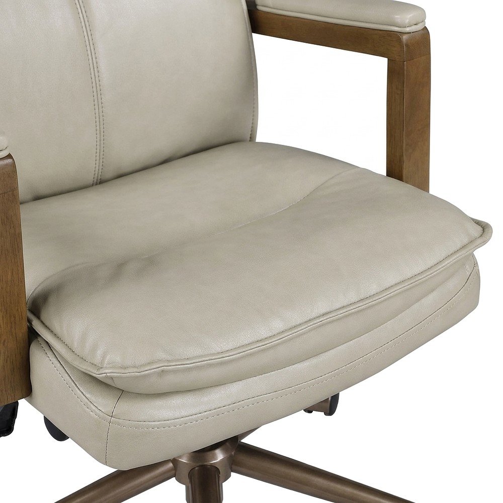 PU Leather Mid-Back Swivel Computer Desk Chair with Padded Seat and Arms, Taupe