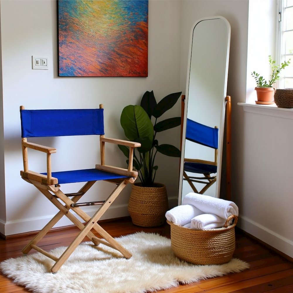 Royal Blue Canvas Director Chair with Foldable Solid Wood Frame