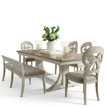 Farmhouse Reimagined 6 Piece Trestle Table Set in Antique White w/ Chestnut Top