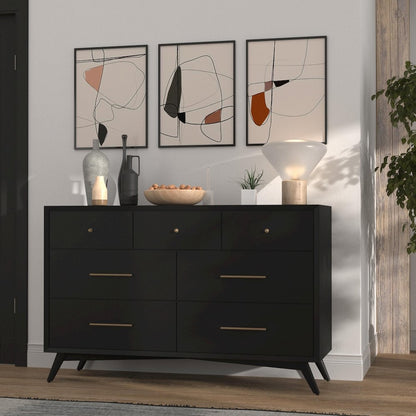 Flynn Mid Century Modern 7 Drawer Dresser, Black