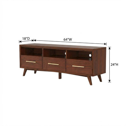 Mid Century Modern Brown TV Console with Mahogany Solids & Veneer
