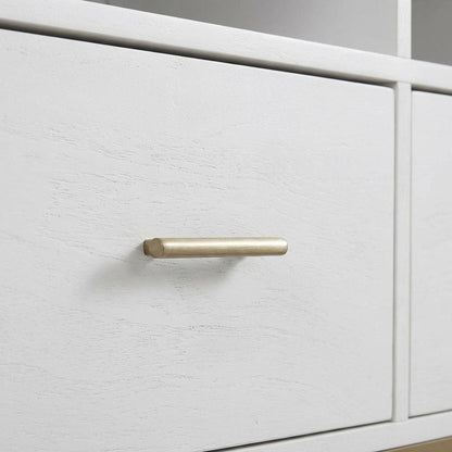 White modern contemporary TV console, mahogany solids, veneer construction