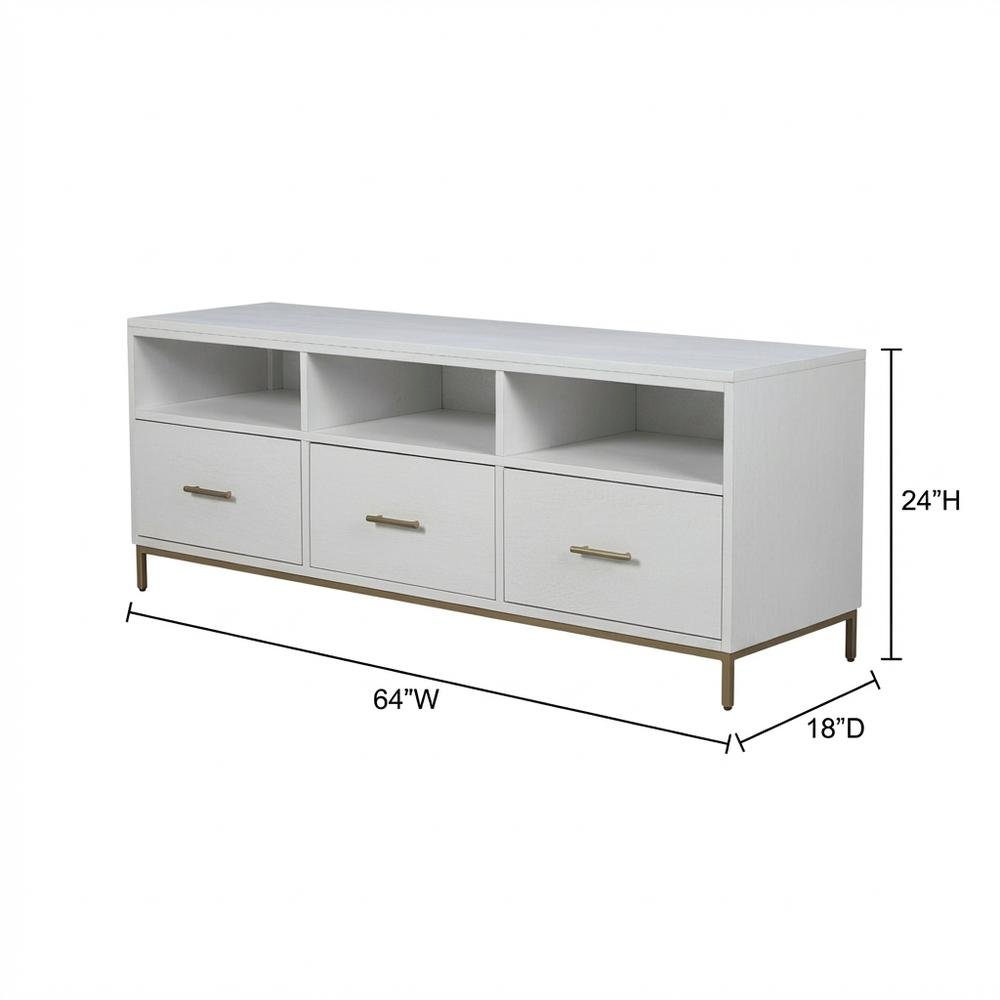 White modern contemporary TV console, mahogany solids, veneer construction