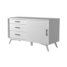 White Small TV Console with Mahogany Solids and Veneer, Modern Style