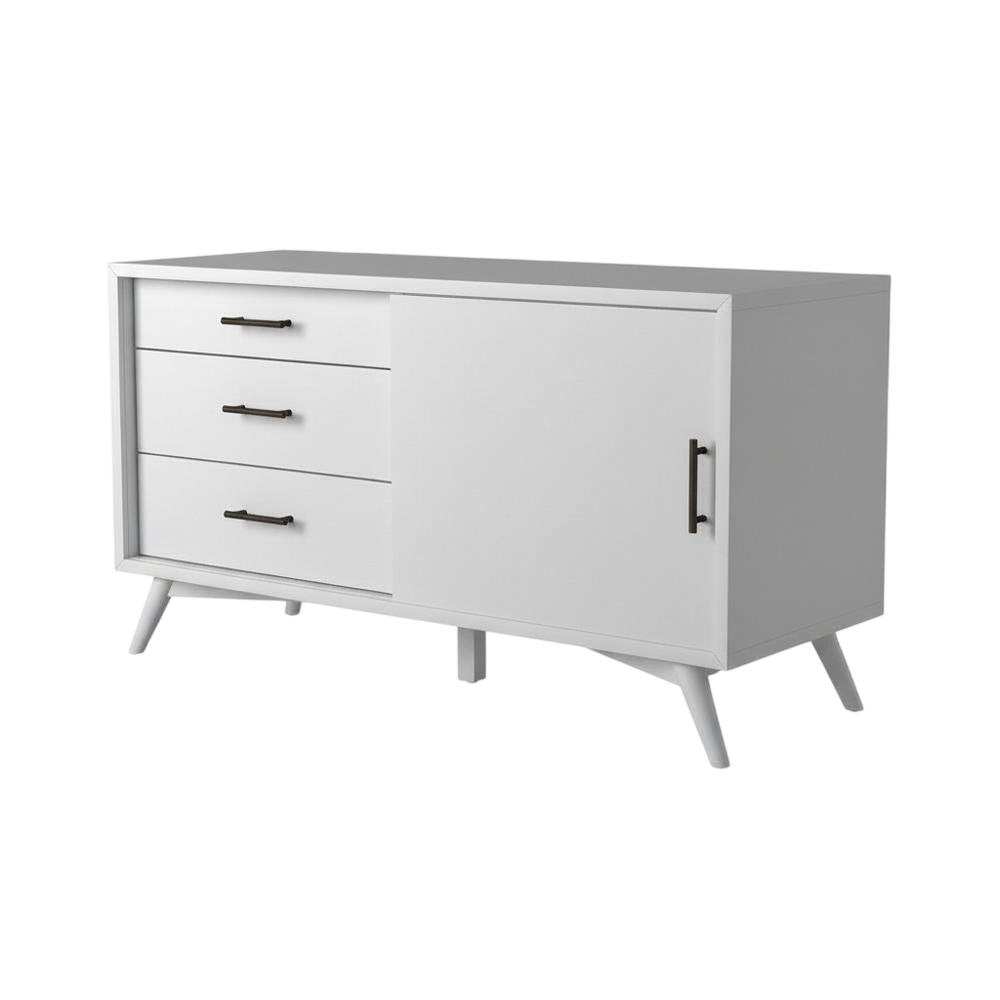 White Small TV Console with Mahogany Solids and Veneer, Modern Style