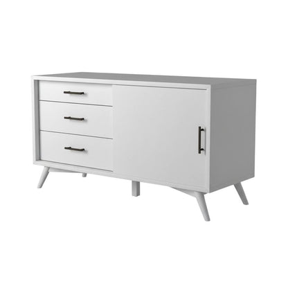 White Small TV Console with Mahogany Solids and Veneer, Modern Style