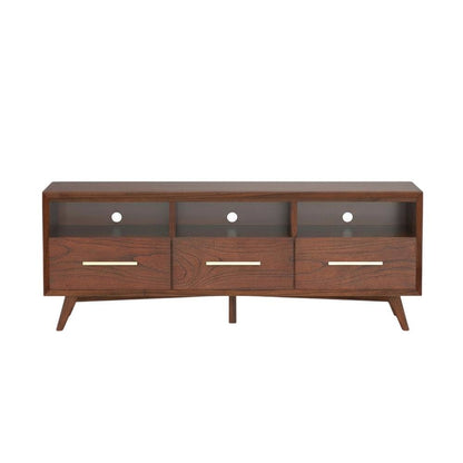 Mid Century Modern Brown TV Console with Mahogany Solids & Veneer