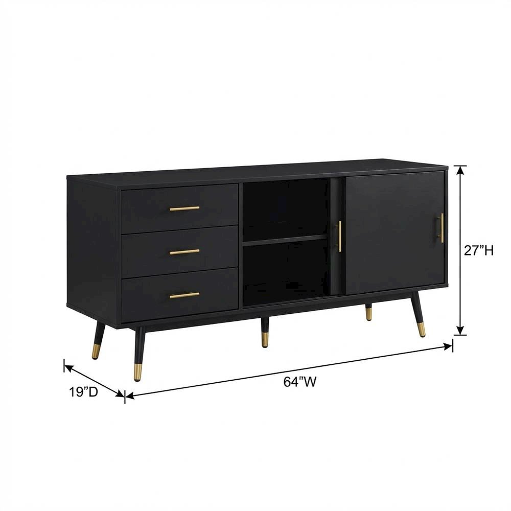 Black Mahogany-Like TV Console with Mid Century Modern Design