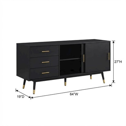 Black Mahogany-Like TV Console with Mid Century Modern Design